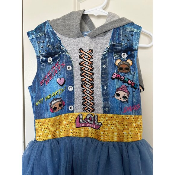 LOL Surprise Girls Hoodie Dress With Denim Print & Tulle Skirt Sequin Belt & Fun - Picture 2 of 7